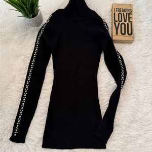 NWT Cache Black Turtleneck with Arm Studded Details